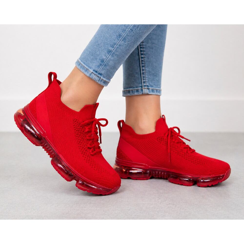 La Sheelah Flow-19 Red Mesh Lace Up Air Bubble Sneakers Womens 8
